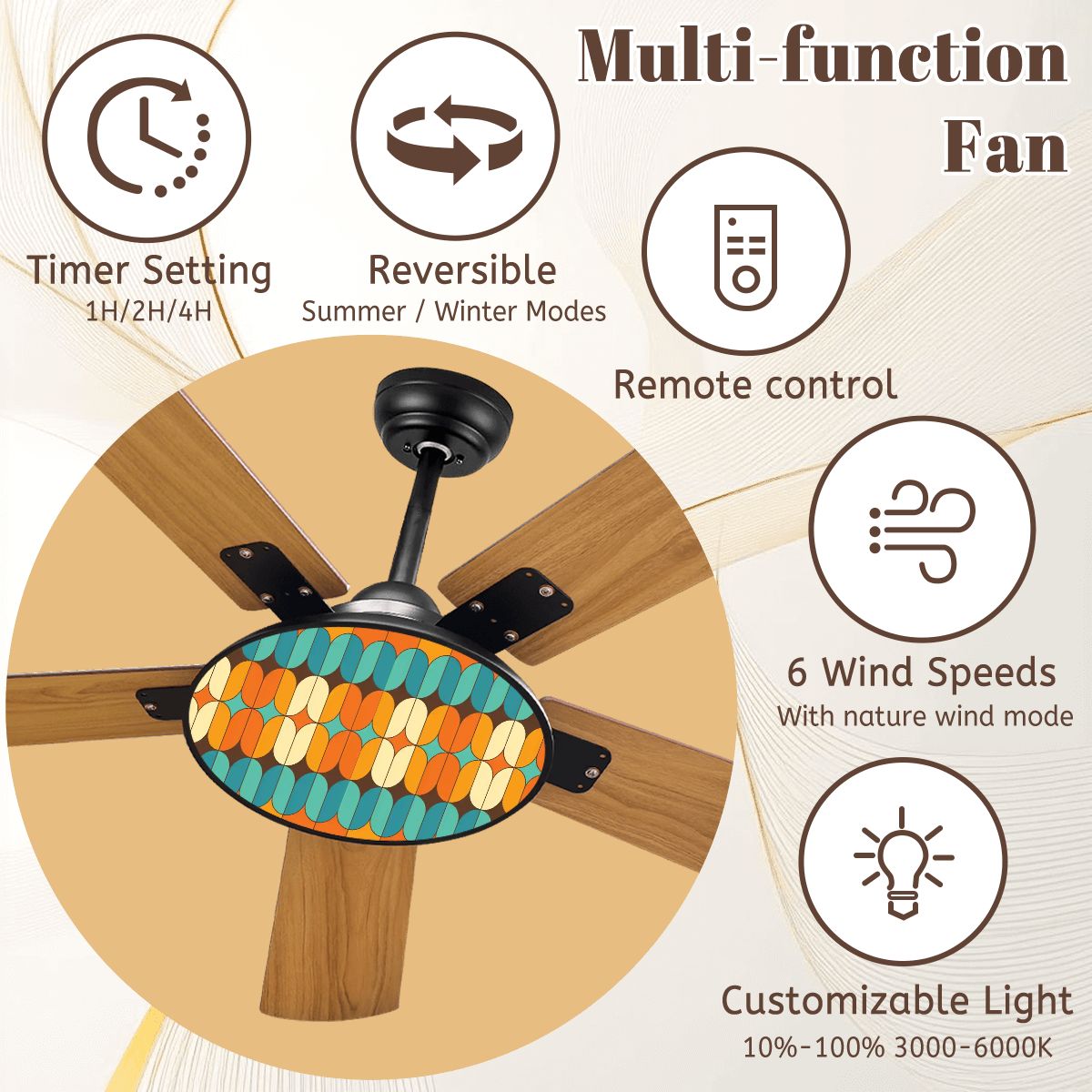 Kate McEnroe New York Mid Century Modern Geometric Teal Orange Ceiling Fan with LightCeiling FanscZENYjjUUa
