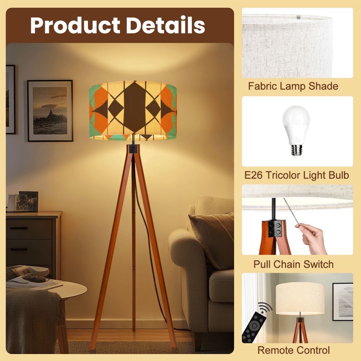 Kate McEnroe New York Mid Century Modern Geometric Tripod Floor Lamp, Retro 70s Diamond Accent LightingTripod Floor Lamps3yUYBAndLE