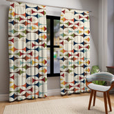 Kate McEnroe New York Mid Century Modern Geometric Window Curtains, 60s Retro MCM Cream, Teal, Mustard, Rust Cotton, Poly Curtain Panel DrapesWindow Curtains22822638753953747894