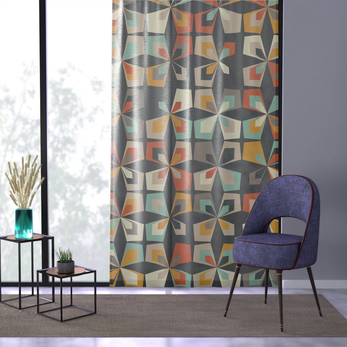Kate McEnroe New York Mid Century Modern Geometric Window Curtains, Retro Living Room, Bedroom Sheer Drapes, Vintage 60s Abstract Floral Curtain PanelsWindow Curtains19792915668069842406