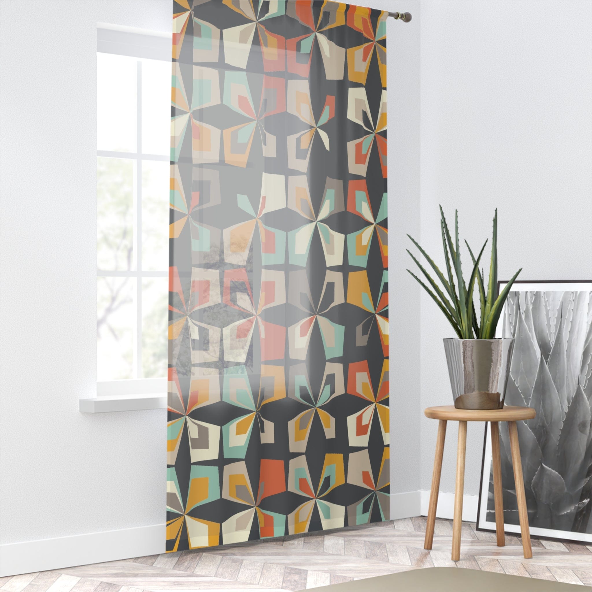 Kate McEnroe New York Mid Century Modern Geometric Window Curtains, Retro Living Room, Bedroom Sheer Drapes, Vintage 60s Abstract Floral Curtain PanelsWindow Curtains19792915668069842406