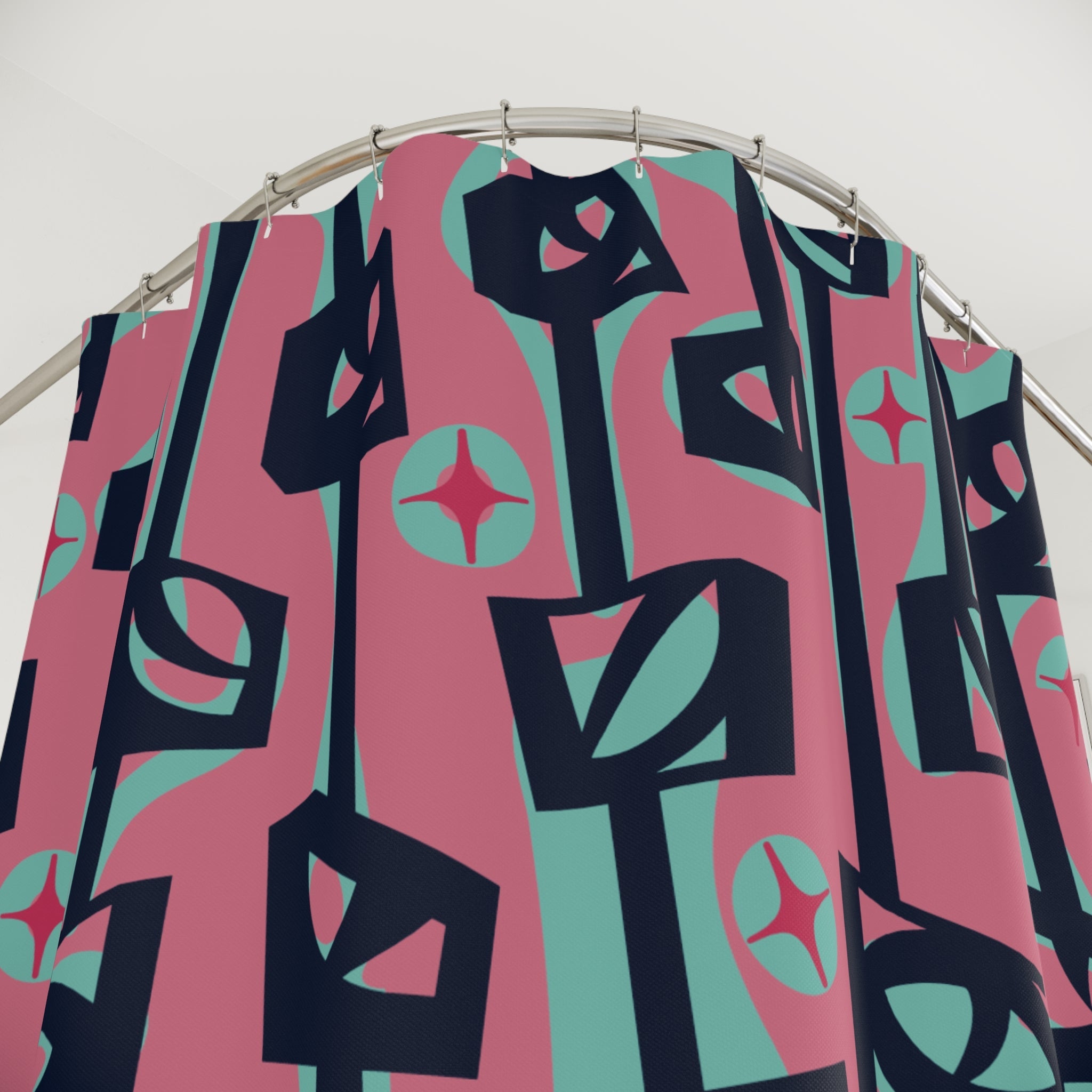 Kate McEnroe New York Mid Century Modern Googie Atomic Cat Eye Tiki Shower CurtainShower Curtains30060696866503718169