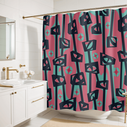 Kate McEnroe New York Mid Century Modern Googie Atomic Cat Eye Tiki Shower CurtainShower Curtains30060696866503718169