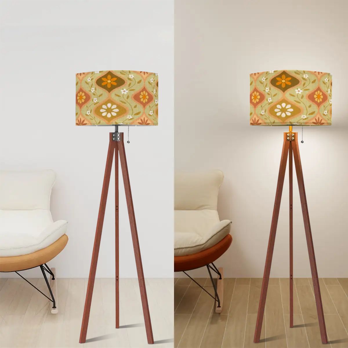 Kate McEnroe New York Mid Century Modern Groovy Flower Power Tripod Floor Lamp, Retro 70s Floral Accent LightingTripod Floor LampsLlBlQXLk03