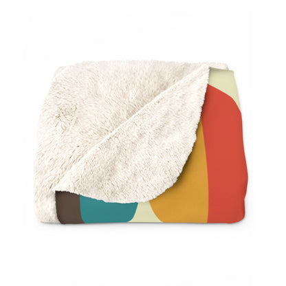 Kate McEnroe New York Mid Century Modern Groovy Retro Teal, Aqua, Orange, Mustard Yellow, Beige Sherpa Fleece Throw BlanketBlankets13825703054394283289