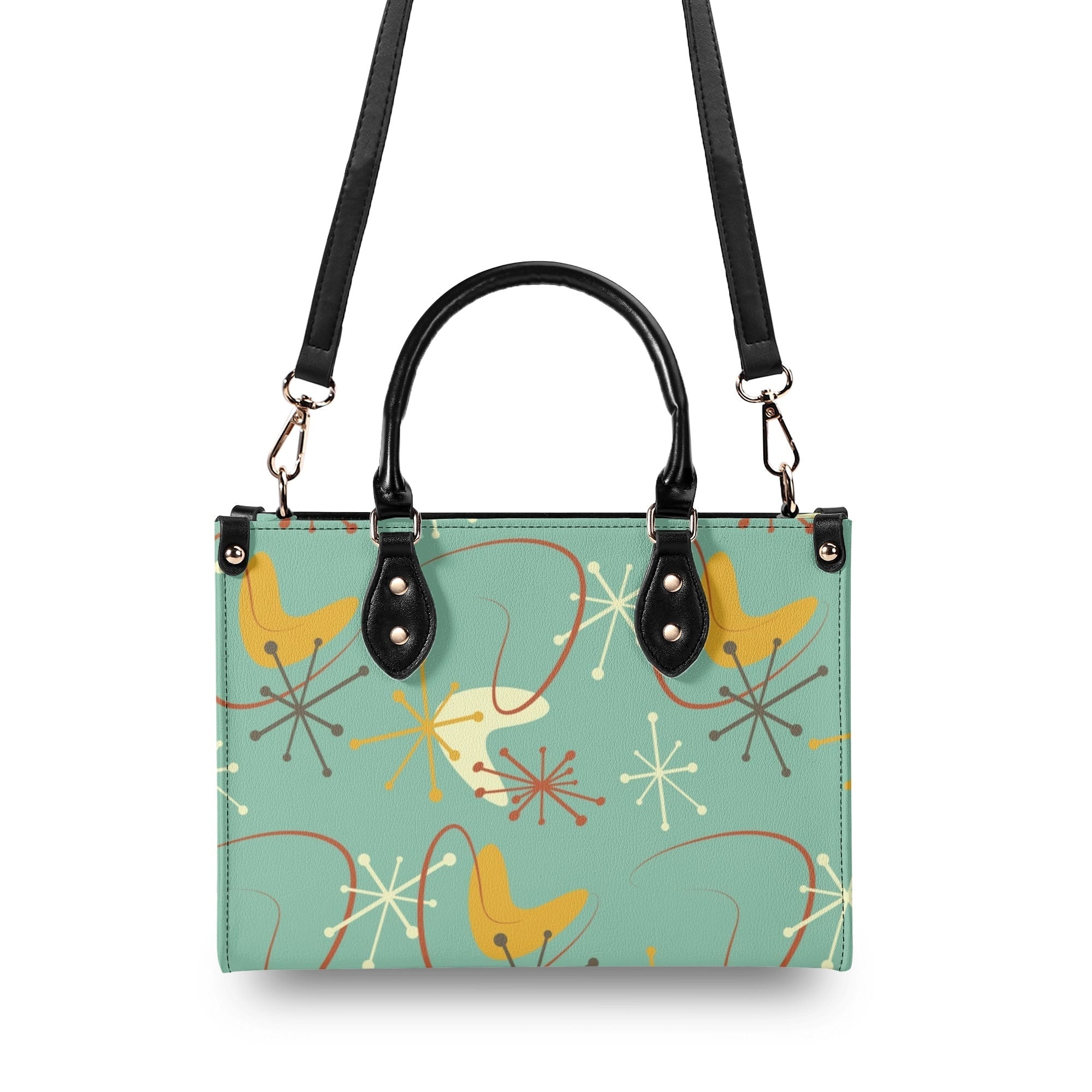 Kate McEnroe New York Mid Century Modern Handbag, Retro 50s Atomic Starburst Purse, MCM Geometric Teal Yellow Bag, Vintage Shoulder SatchelHandbagsW0Z9DO1W - 4