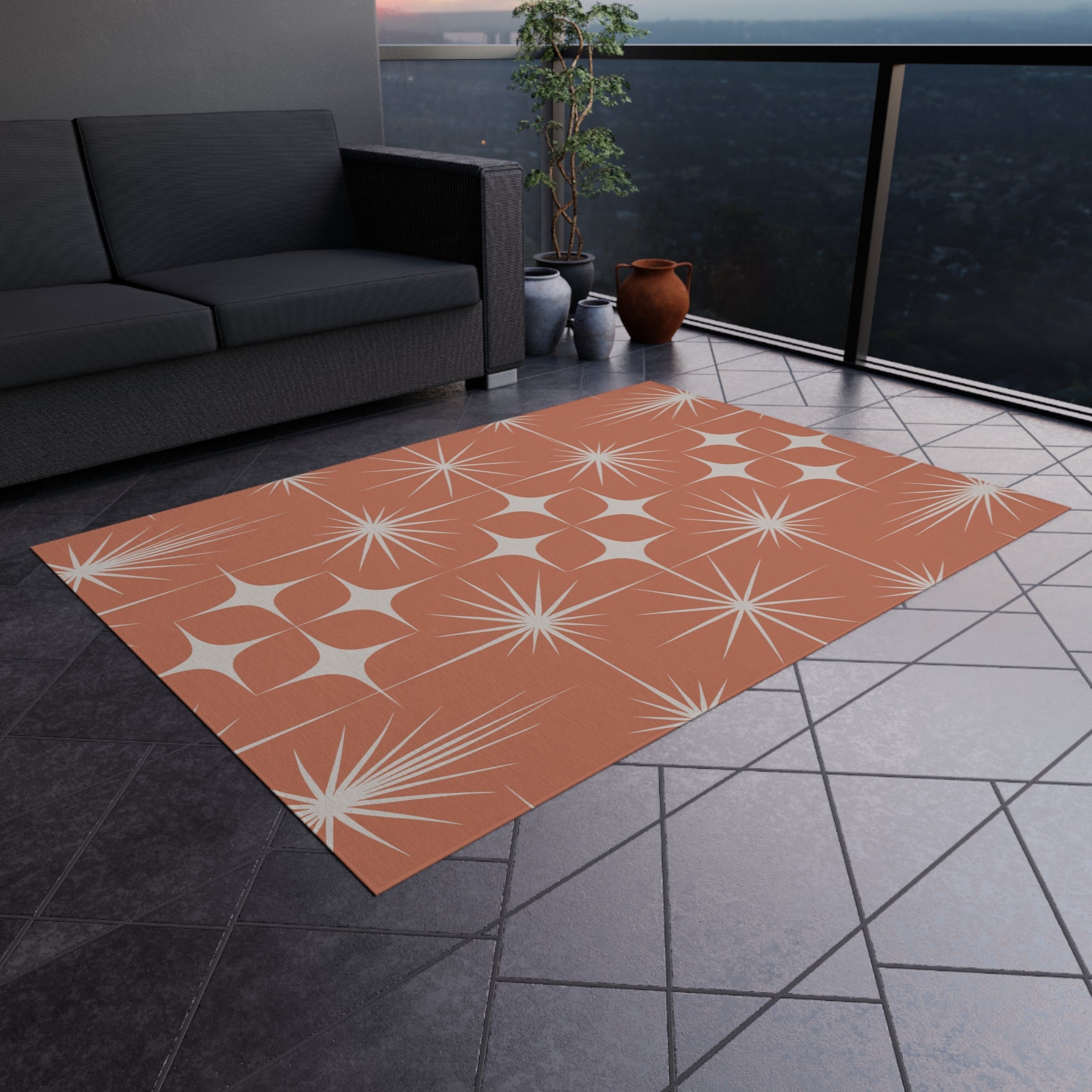 Kate McEnroe New York Mid Century Modern Indoor Outdoor Rug, Retro Atomic Starburst Geometric Area RugRugs28043643123897854468