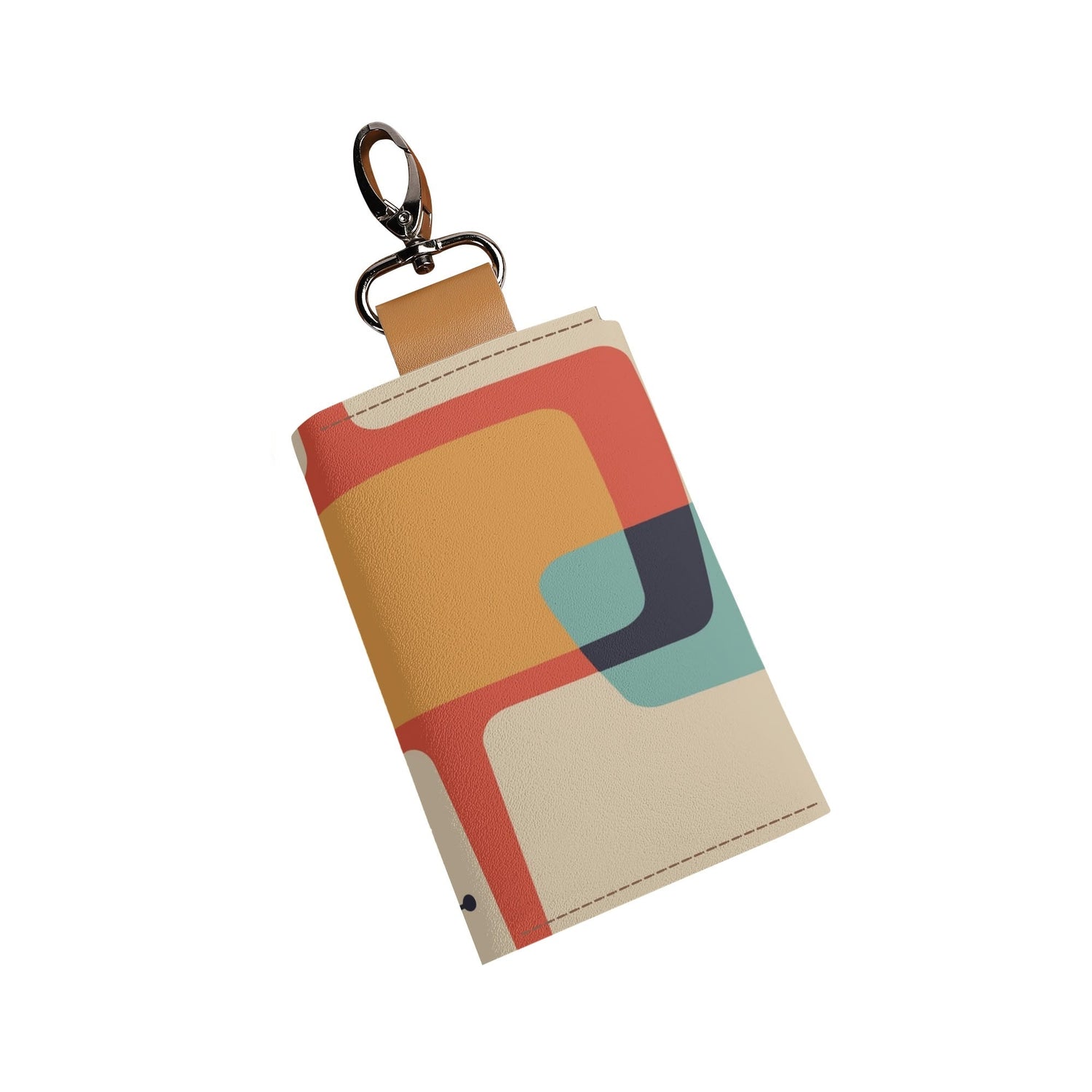 Kate McEnroe New York Mid Century Modern Keychain Wallet, Retro 50s MCM Card Holder, Geometric Teal Mustard Orange Snap Closure Keyring AccessoryKeyChain WalletWJ287LEW - 1