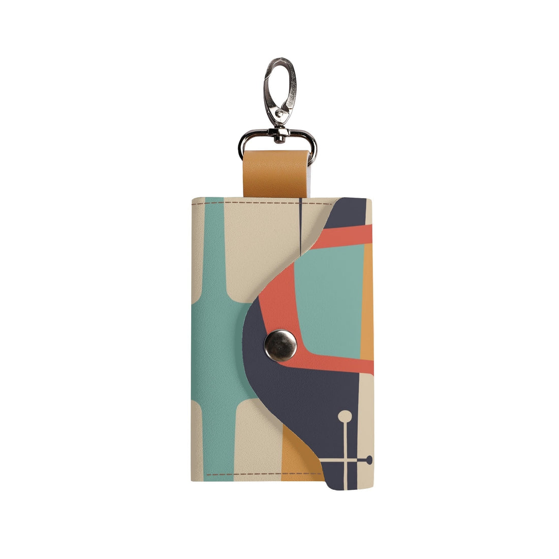 Kate McEnroe New York Mid Century Modern Keychain Wallet, Retro 50s MCM Card Holder, Geometric Teal Mustard Orange Snap Closure Keyring AccessoryKeyChain WalletWJ287LEW - 1