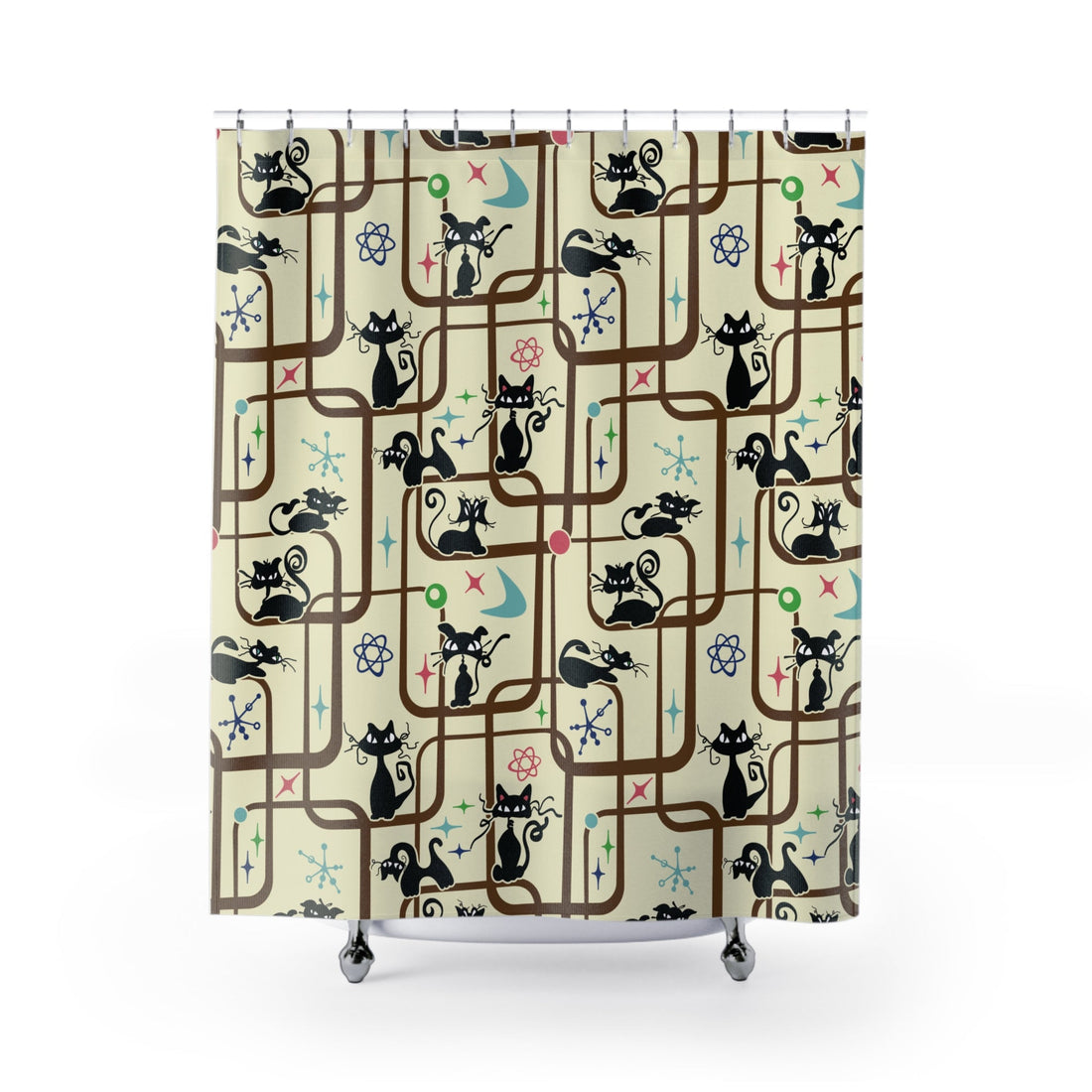Kate McEnroe New York Mid Century Modern Kitschy Atomic Cat Geometric Bathroom Shower CurtainShower Curtains14127596472708642007