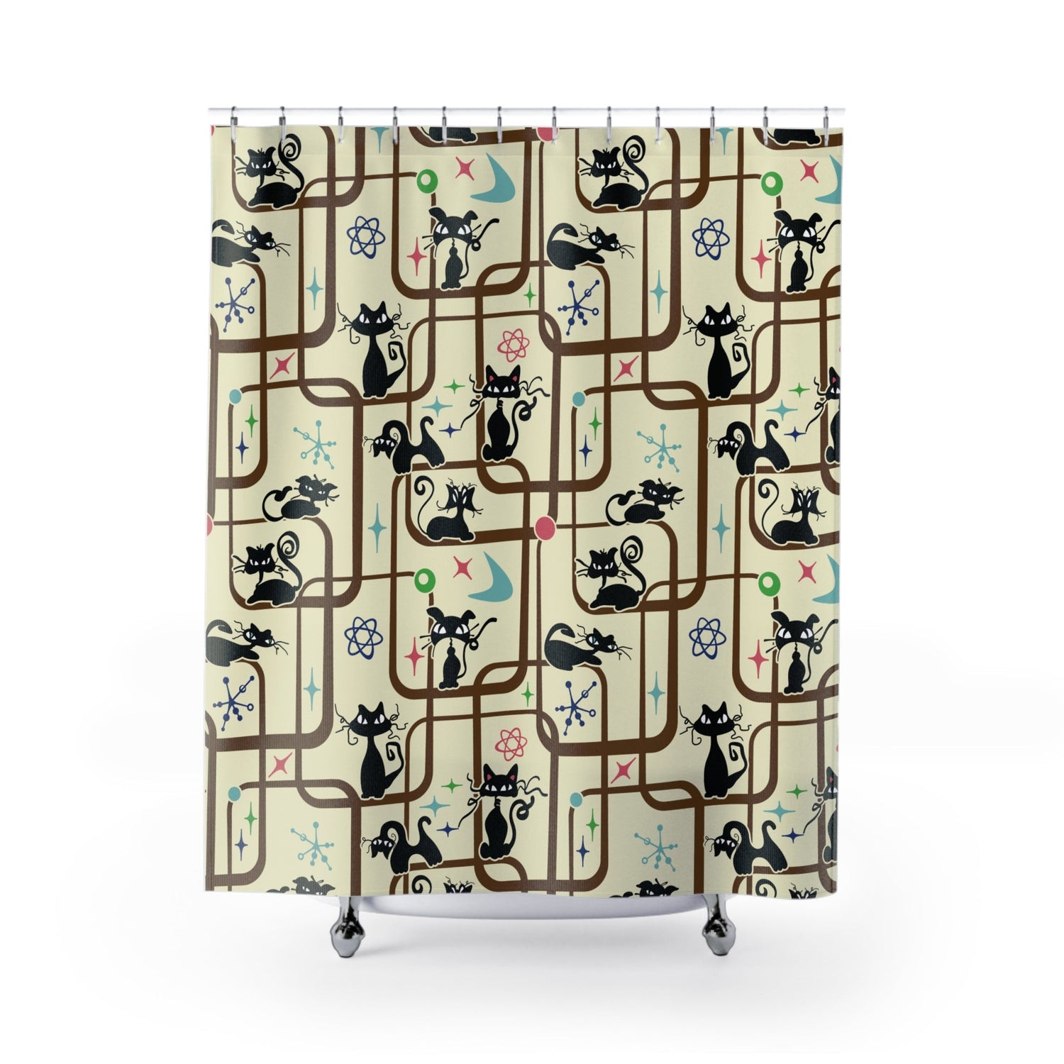 Kate McEnroe New York Mid Century Modern Kitschy Atomic Cat Geometric Bathroom Shower CurtainShower Curtains14127596472708642007