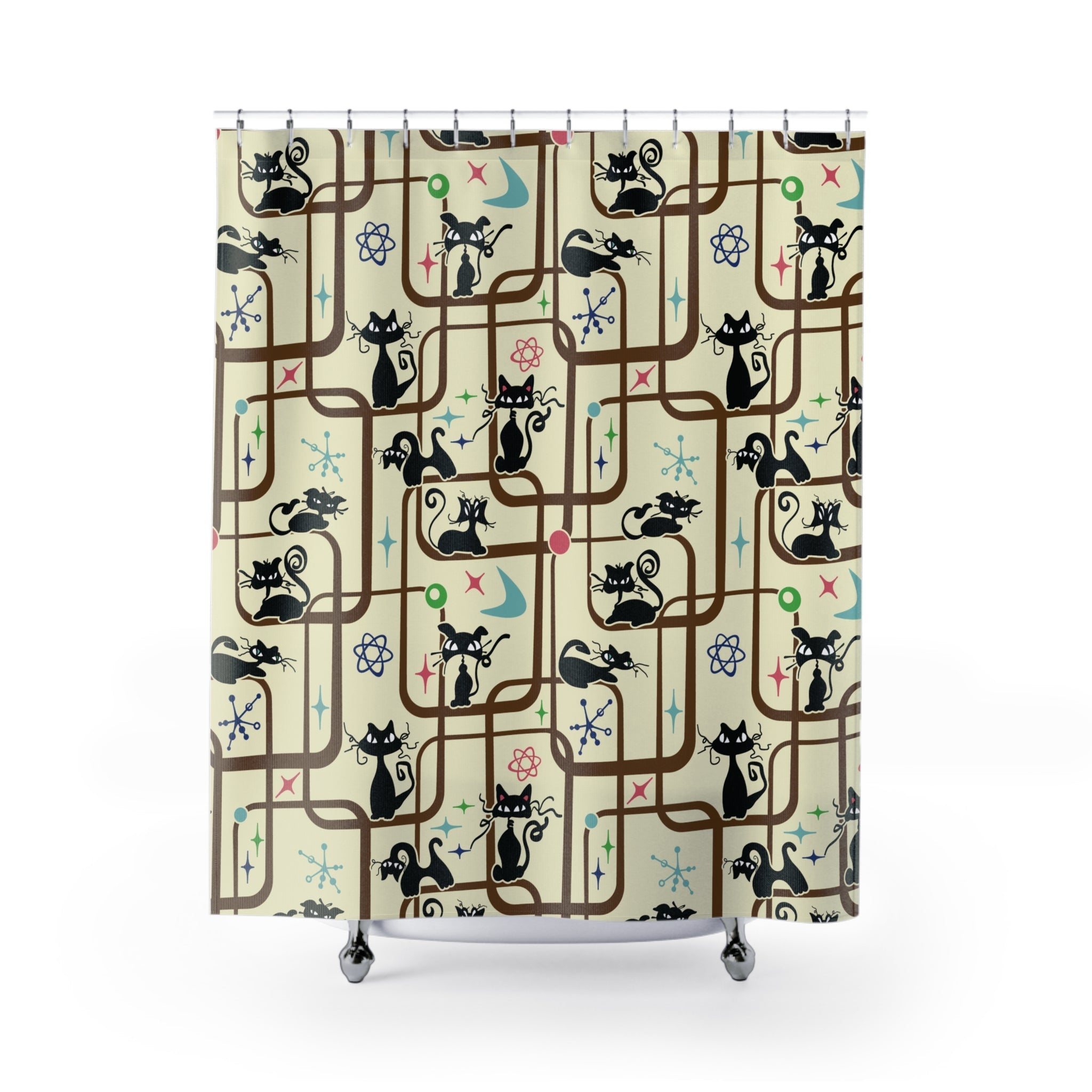 Kate McEnroe New York Mid Century Modern Kitschy Atomic Cat Geometric Bathroom Shower CurtainShower Curtains14127596472708642007