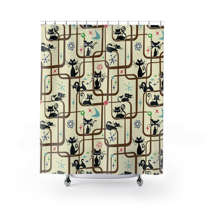 Kate McEnroe New York Mid Century Modern Kitschy Atomic Cat Geometric Bathroom Shower CurtainShower Curtains14127596472708642007