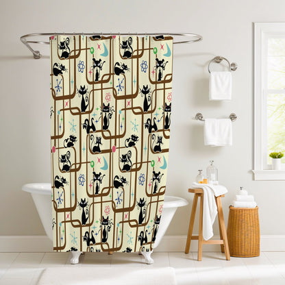 Kate McEnroe New York Mid Century Modern Kitschy Atomic Cat Geometric Bathroom Shower CurtainShower Curtains14127596472708642007
