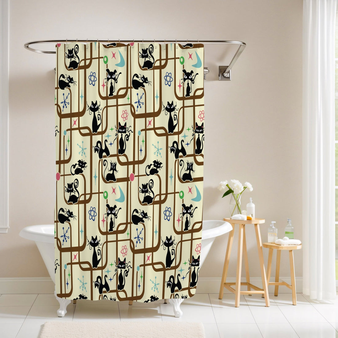 Kate McEnroe New York Mid Century Modern Kitschy Atomic Cat Geometric Bathroom Shower CurtainShower Curtains14127596472708642007