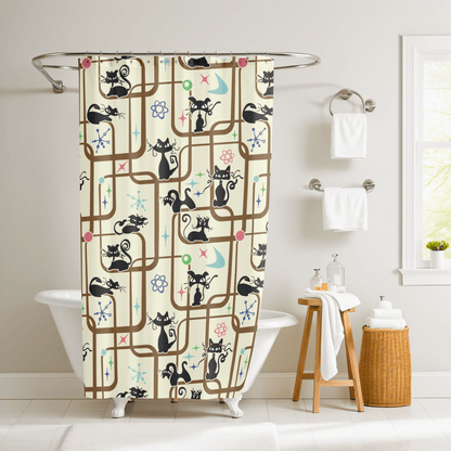 Kate McEnroe New York Mid Century Modern Kitschy Atomic Cat Geometric Bathroom Shower CurtainShower Curtains14127596472708642007