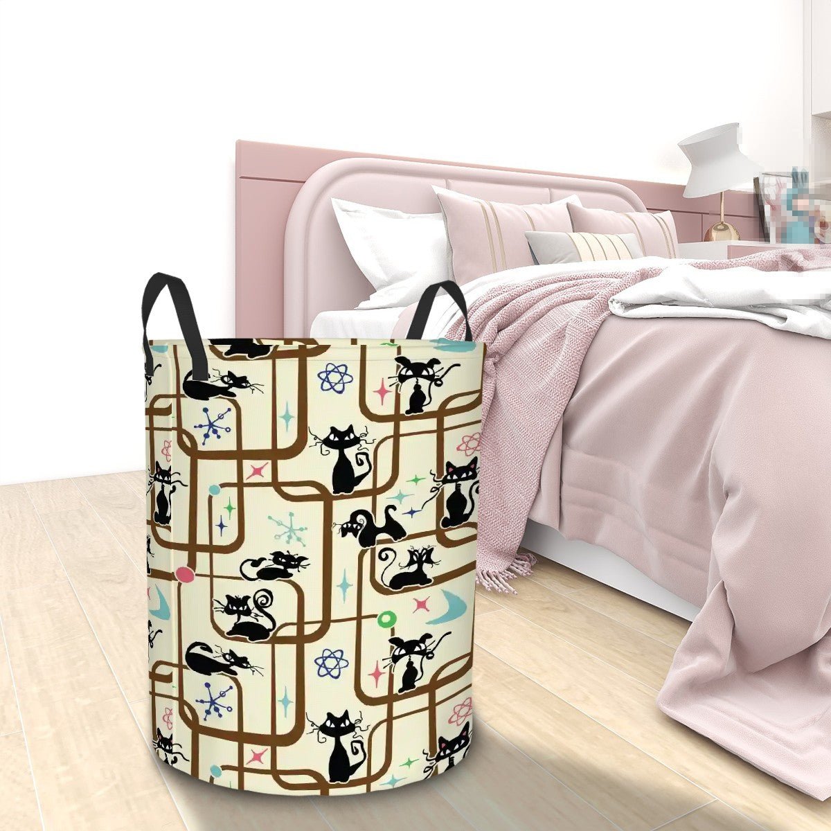 Kate McEnroe New York Mid Century Modern Kitschy Atomic Cat Geometric Laundry BasketLaundry BasketsQjOHFpm5hI