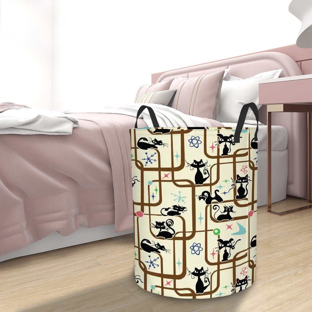 Kate McEnroe New York Mid Century Modern Kitschy Atomic Cat Geometric Laundry BasketLaundry BasketsQjOHFpm5hI