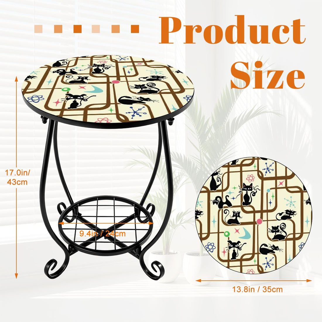 Kate McEnroe New York Mid Century Modern Kitschy Atomic Cat Geometric Outdoor Side TableOutdoor Accent TableT40fT40Hnn