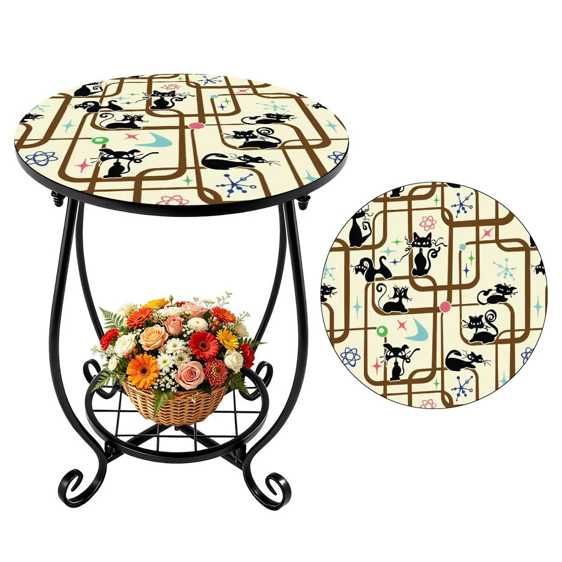 Kate McEnroe New York Mid Century Modern Kitschy Atomic Cat Geometric Outdoor Side TableOutdoor Accent TableT40fT40Hnn