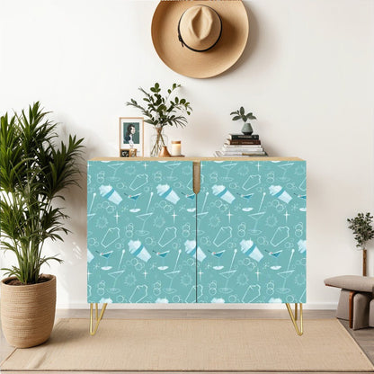Kate McEnroe New York Mid Century Modern Kitschy Cocktail &amp; Bubbles Designed Sideboard, Retro Aqua Blue Storage CabinetStorage Cabinets5ML8WkA1Wv