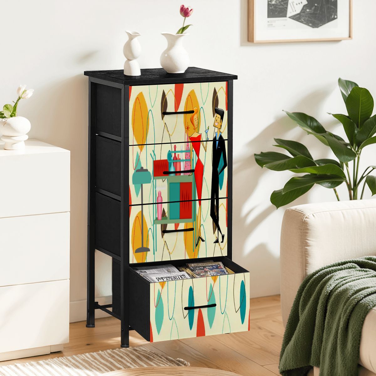 Kate McEnroe New York Mid Century Modern Kitschy Cocktail Party 4 Drawer Dresser StorageDressersKQibDlVBNT