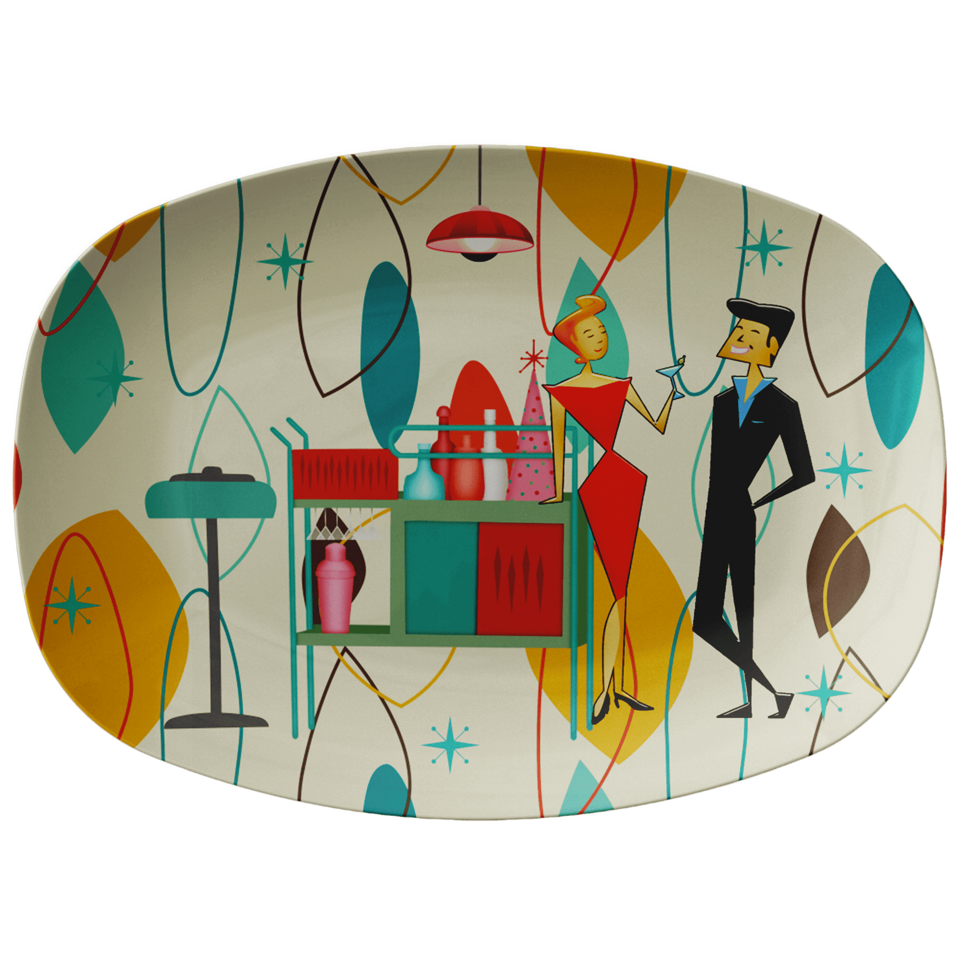 Mid Century Modern Kitschy Cocktail Party Serving Platter, Retro