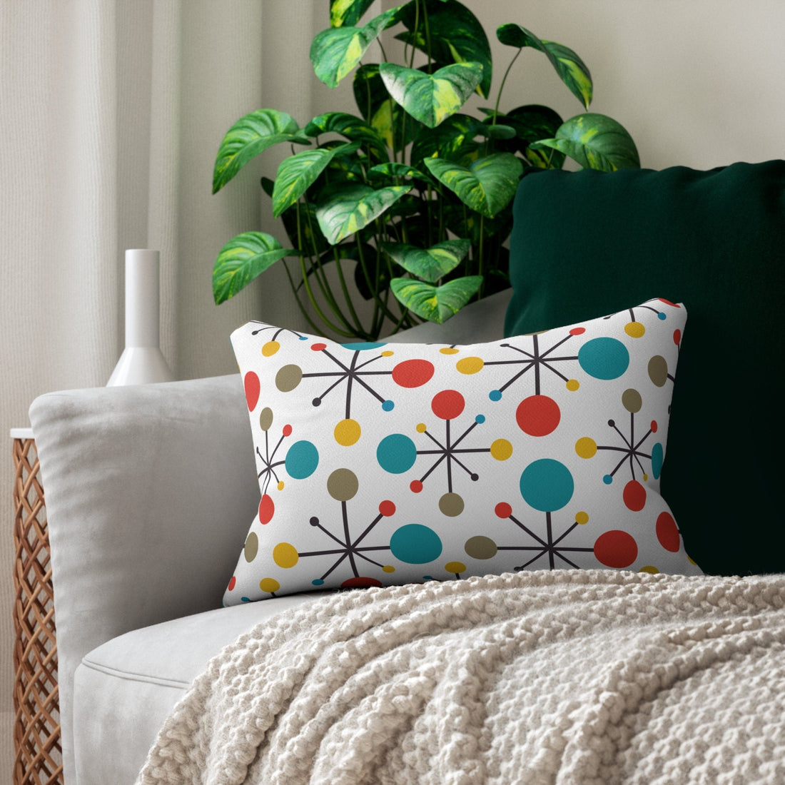 Kate McEnroe New York Mid - Century Modern Lumbar Pillow, Retro Atomic Design, Vibrant Sputnik Throw CushionLumbar Pillows33665703903221069983