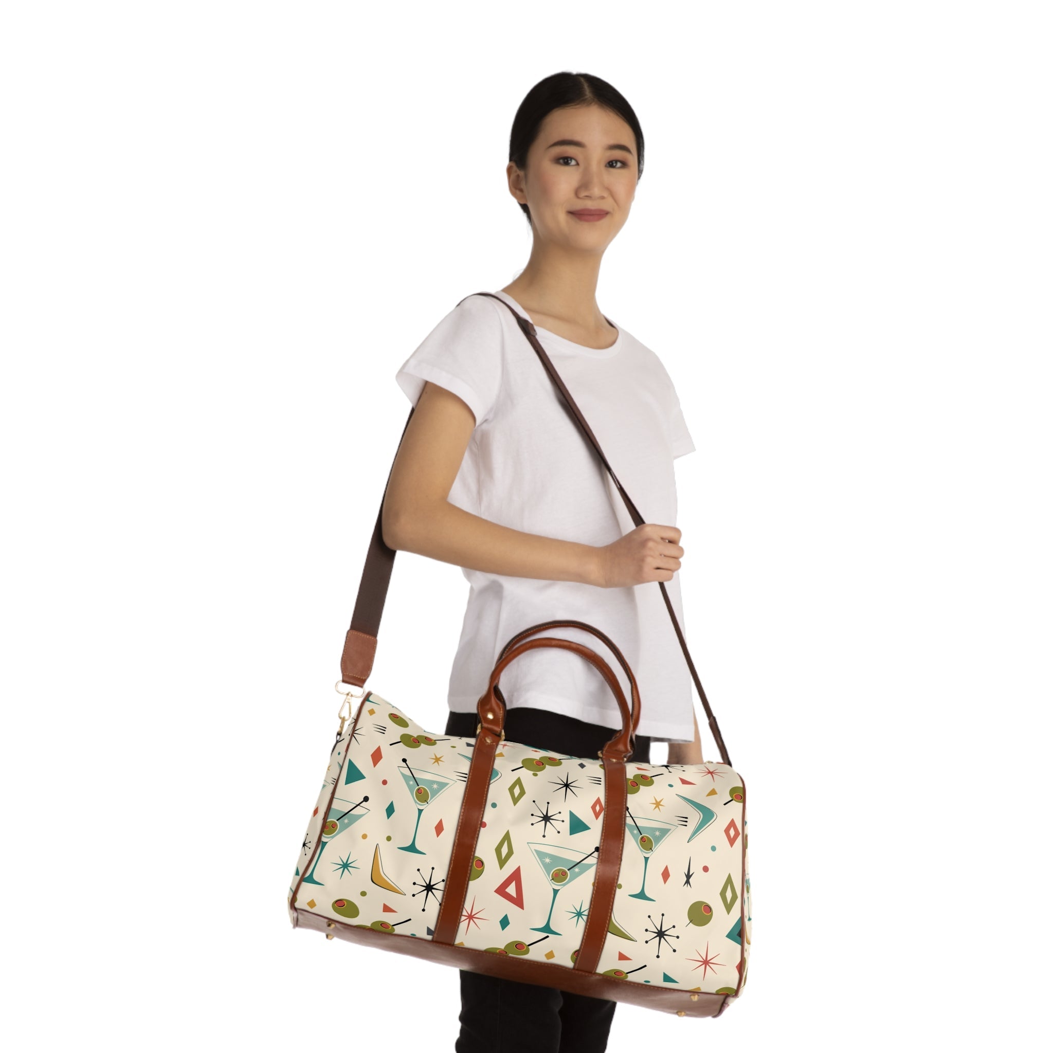Kate McEnroe New York Mid Century Modern Martini Olive Duffle Bag, Retro Cocktail WeekenderDuffel Bags12295169788414308288