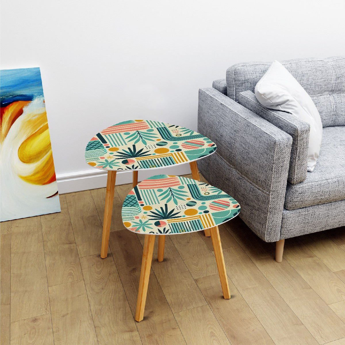 Kate McEnroe New York Mid Century Modern Nesting Tables, Retro Palm Springs Atomic Accent, Mod Geometric BohoNesting TablesTGNYslkQGS