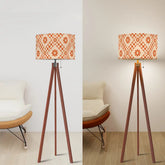 Kate McEnroe New York Mid Century Modern Orange Cream Checkered Tripod Floor Lamp, Retro 70s Drum ShadeTripod Floor LampsSm6tIqtYNE