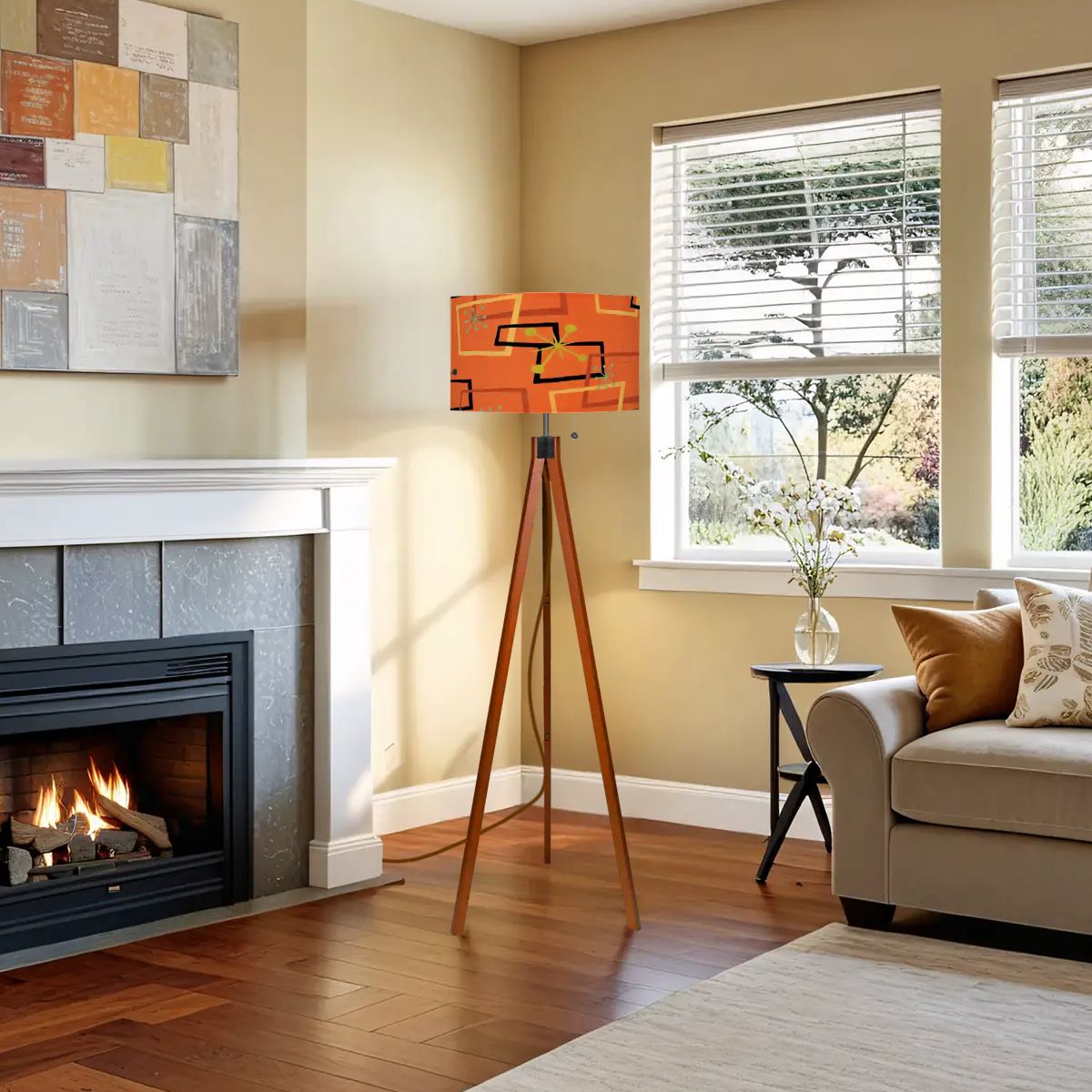 Kate McEnroe New York Mid Century Modern Orange Floor Lamp Atomic Retro Tripod Geometric DecorTripod Floor Lamps6T4rtU0eOb
