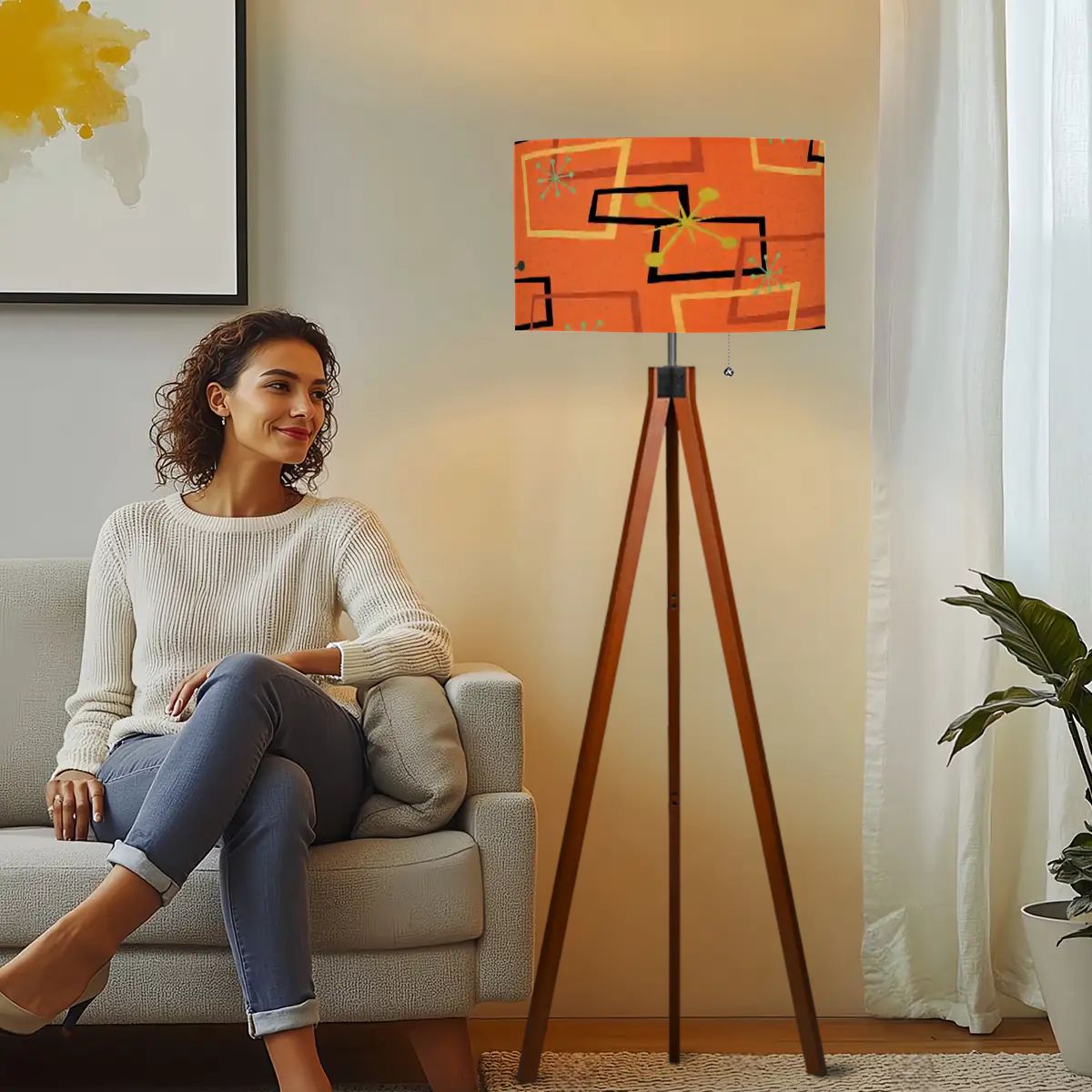 Kate McEnroe New York Mid Century Modern Orange Floor Lamp Atomic Retro Tripod Geometric DecorTripod Floor Lamps6T4rtU0eOb