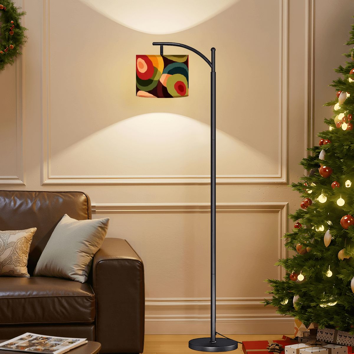 Kate McEnroe New York Mid Century Modern Orb Arc Lamp, Retro MCM Standing Light, Abstract Groovy Floor Lamp, Vintage Mod Lighting FixtureFloor LampsLampshade16