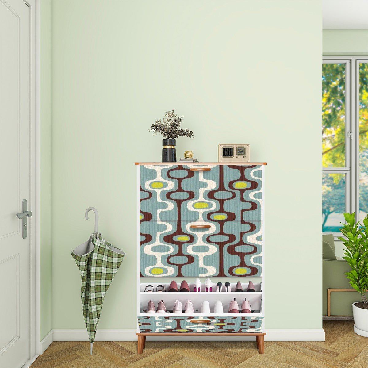 Kate McEnroe New York Mid Century Modern Orb Geometric Shoe Cabinet, Retro 60s Mod Storage AccentShoe StoragevzKi3ANvCP