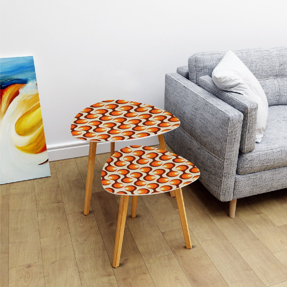 Kate McEnroe New York Mid Century Modern Orb Nesting Tables, Retro Teardrop Accent Tables, 60s Geometric Atomic Age Side Table Set, Vintage MCM FurnitureAccent TableseMGkwhpBLm