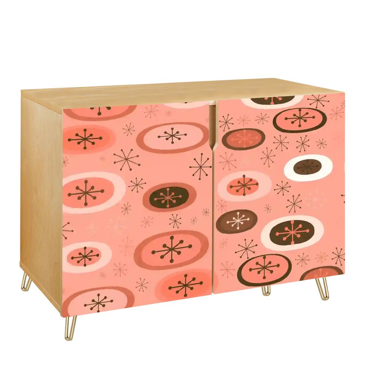 Kate McEnroe New York Mid Century Modern Orb Starburst Sideboard, Retro Atomic Peachy Pink Storage CabinetStorage CabinetsuS3fUFq81g