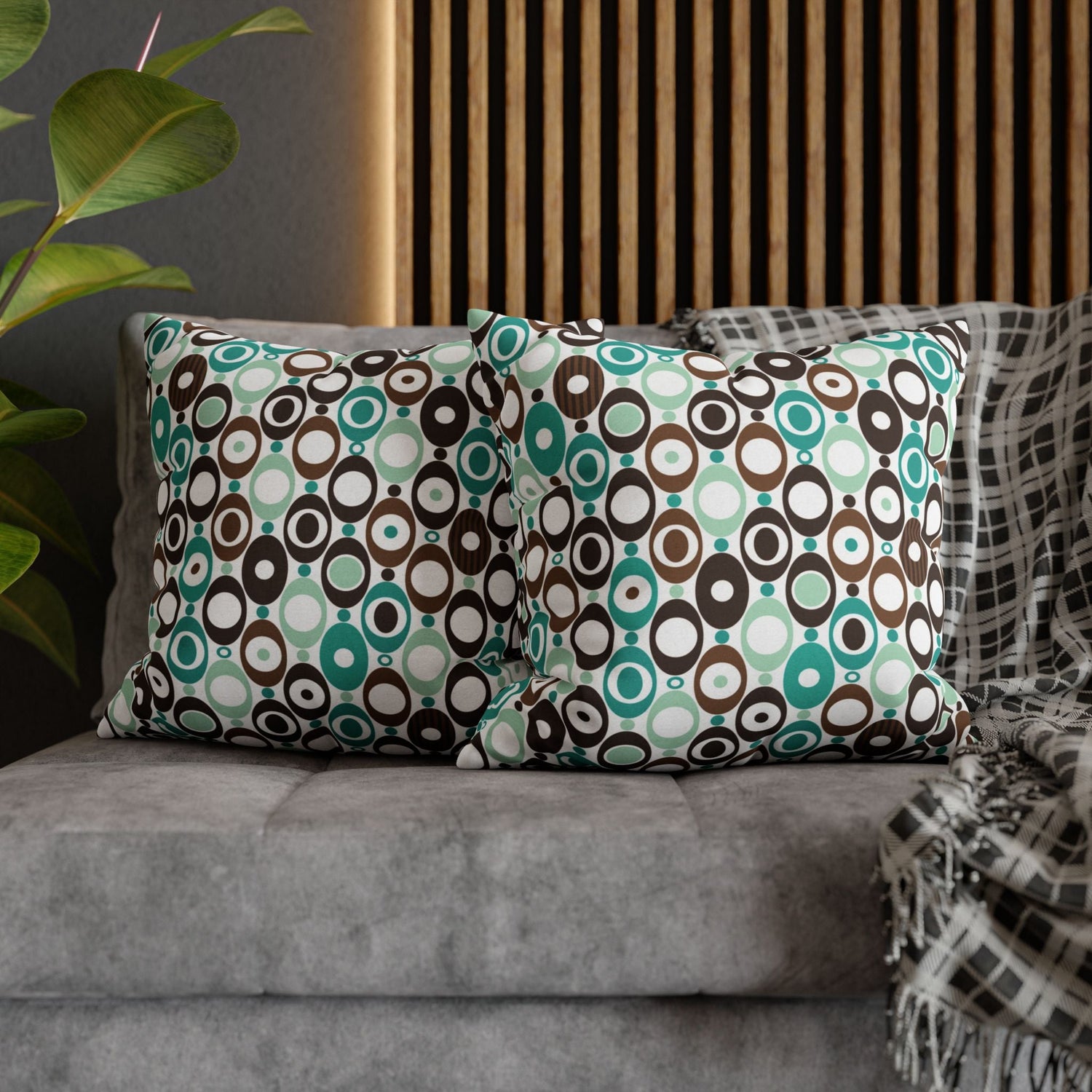 Kate McEnroe New York Mid Century Modern Orb Throw Pillow Cover, Retro Teal Brown 50s Style Cushion CoverThrow Pillow Covers25554266625483008555