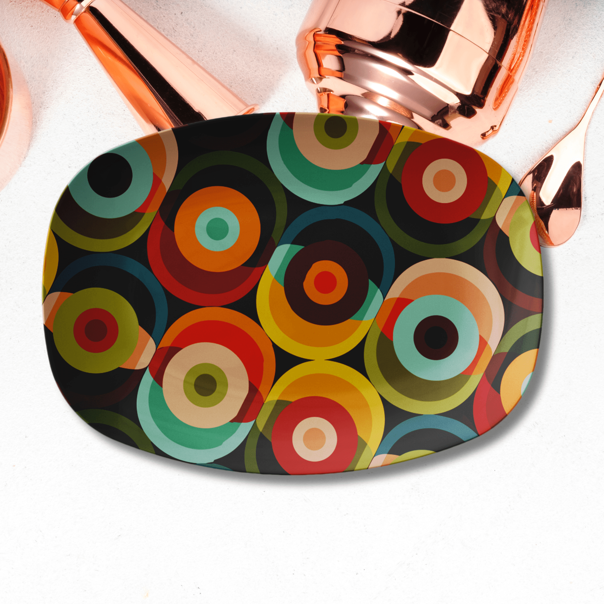 Kate McEnroe New York Mid Century Modern Orbs Serving Platter Retro Teal Orange DinnerwareServing PlattersMCO - MULT - 007