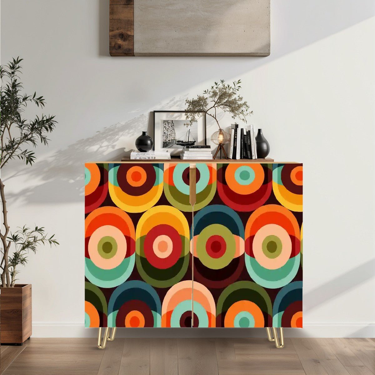 Kate McEnroe New York Mid Century Modern Orbs Sideboard, Retro Vinatge Geometric Sideboard, 70s Funky Accent FurnitureStorage CabinetsyE3le6VO4x