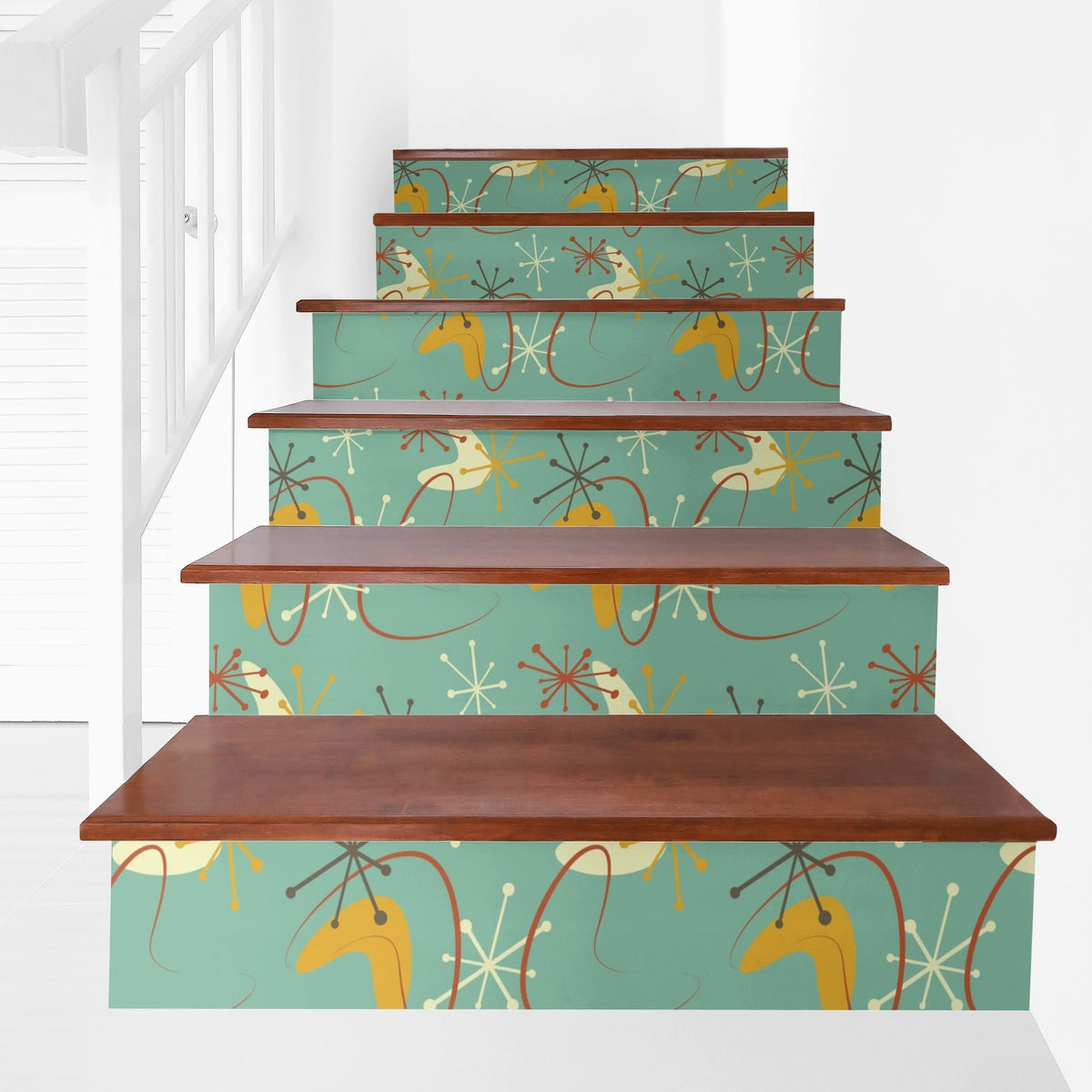 Retro Risers Mid Century Modern Peel and Stick Stair Risers, Retro Atomic Boomerang ...
