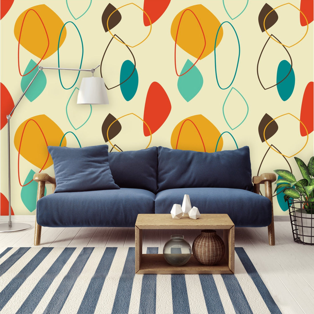 Kate McEnroe New York Mid Century Modern Peel and Stick Wall Mural, Retro Abstract Geometric Wallpaper, 50s Mod Wall DecorWall Mural127811