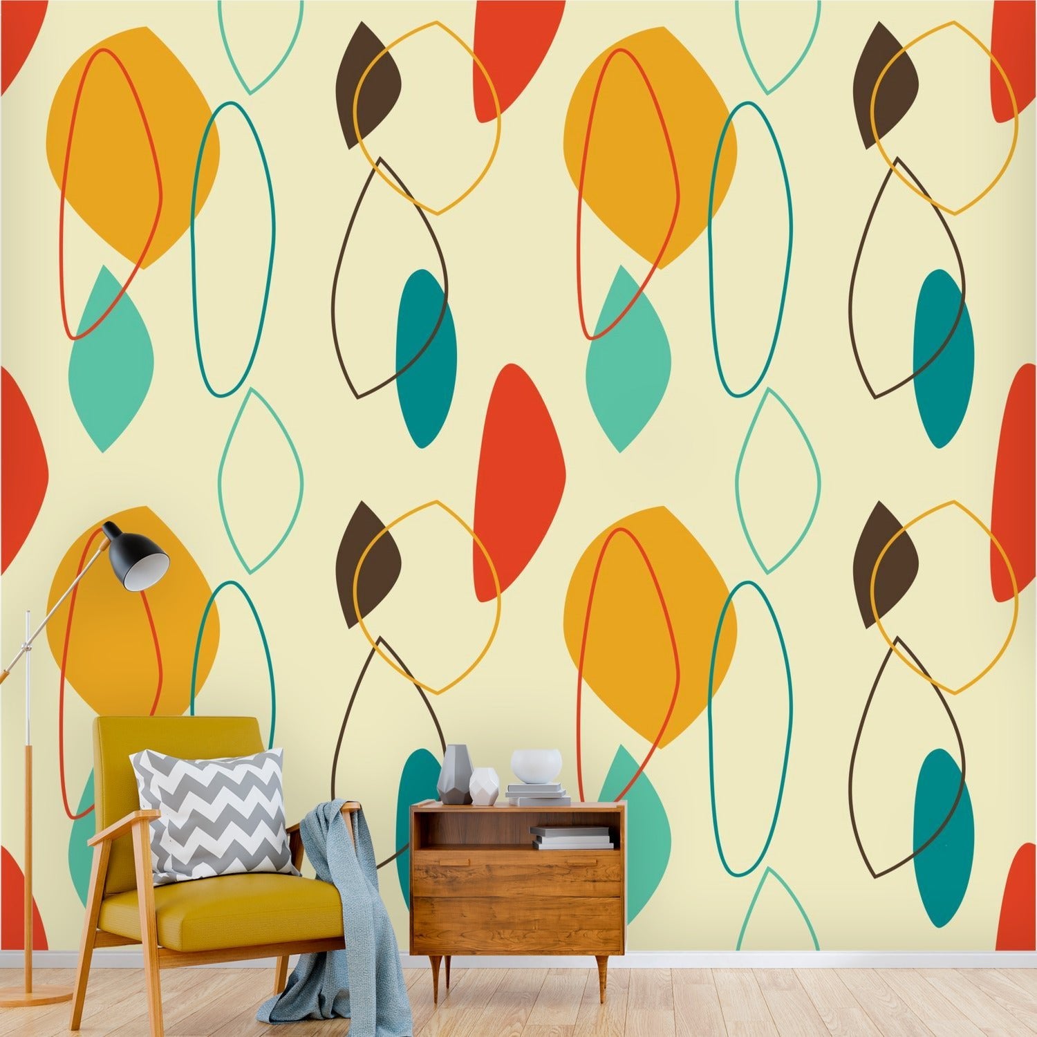 Kate McEnroe New York Mid Century Modern Peel and Stick Wall Mural, Retro Abstract Geometric Wallpaper, 50s Mod Wall DecorWall Mural127812