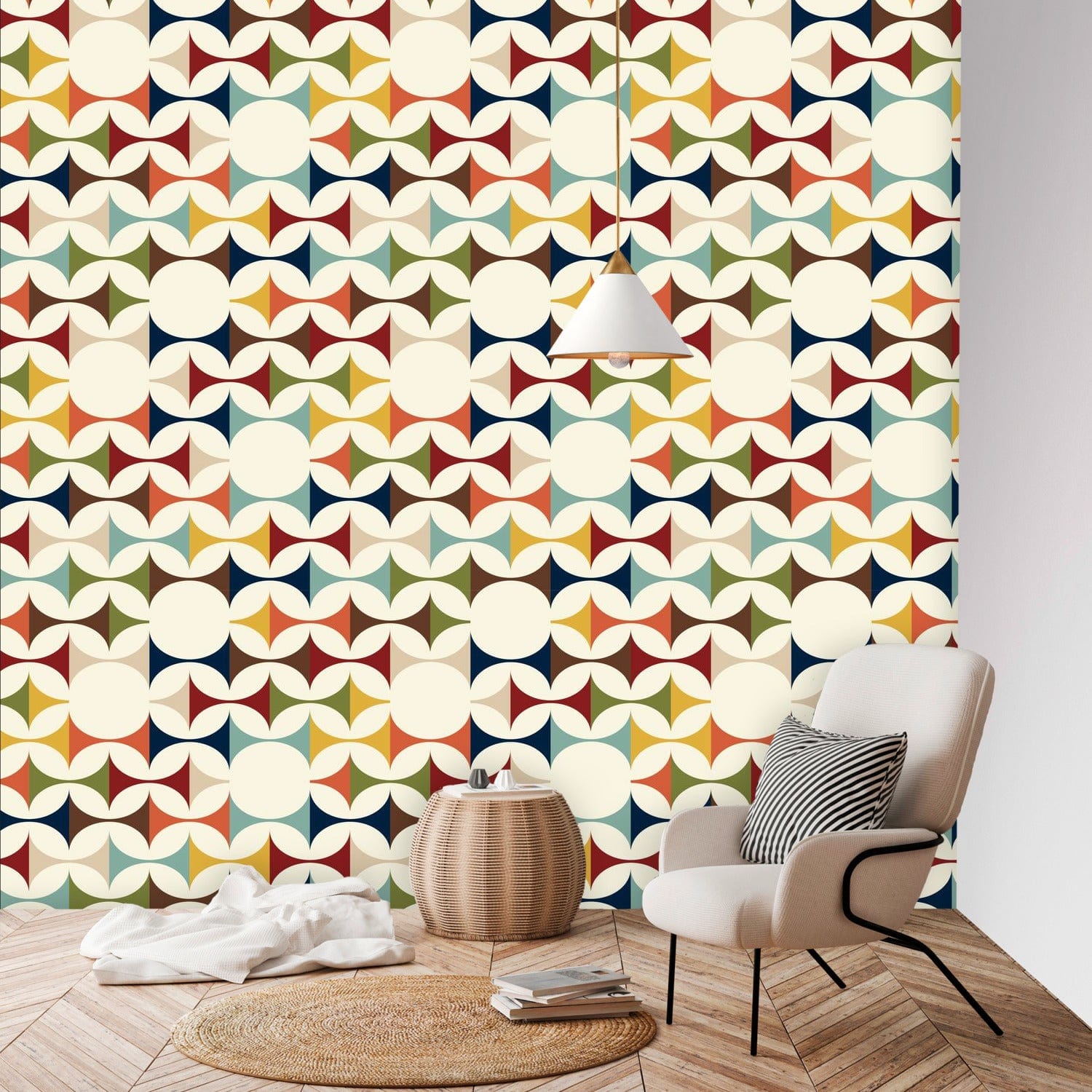 Kate McEnroe New York Mid Century Modern Peel And Stick Wall Murals, 50s MCM Cream, Teal, Mustard, and Rust Wallpaper DecorWallpaper106666