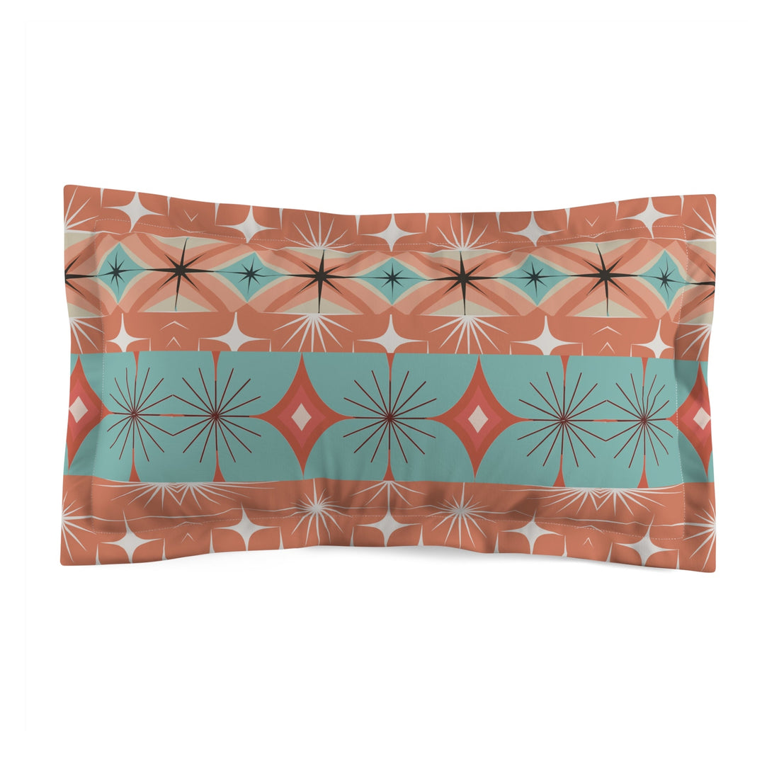 Kate McEnroe New York Mid Century Modern Pillow Sham, Retro 50s, 60s Atomic Starburst Orange Teal BeddingPillow Shams27227827019777329874