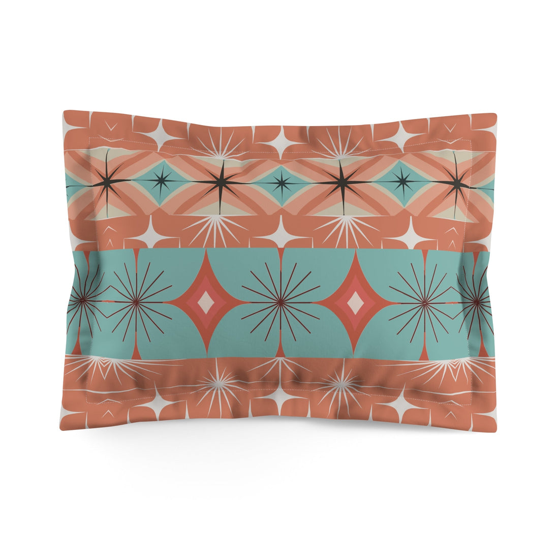 Kate McEnroe New York Mid Century Modern Pillow Sham, Retro 50s, 60s Atomic Starburst Orange Teal BeddingPillow Shams27823552057566948279