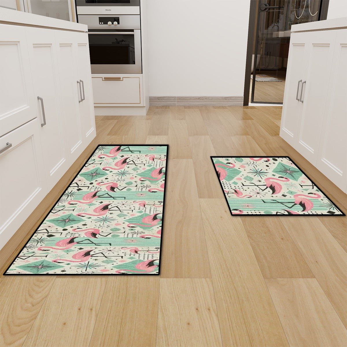 Kate McEnroe New York Mid Century Modern Pink Flamingo Palm Springs Style Kitchen Mat SetKitchen Floor Mats5ffXl1pDxn