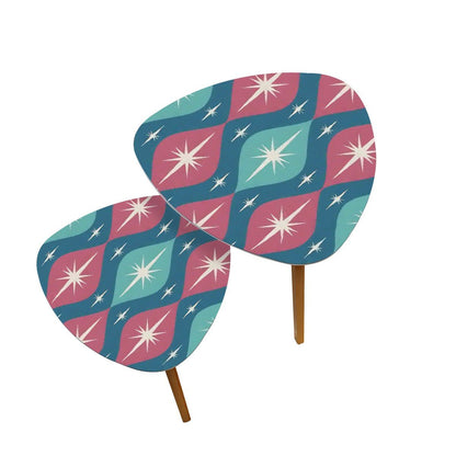 Kate McEnroe New York Mid Century Modern Pink, Teal Starburst Nesting Tables, Retro Geometric Accent, 50s Atomic MCM Furniture SetNesting TablesFJ702VKy87