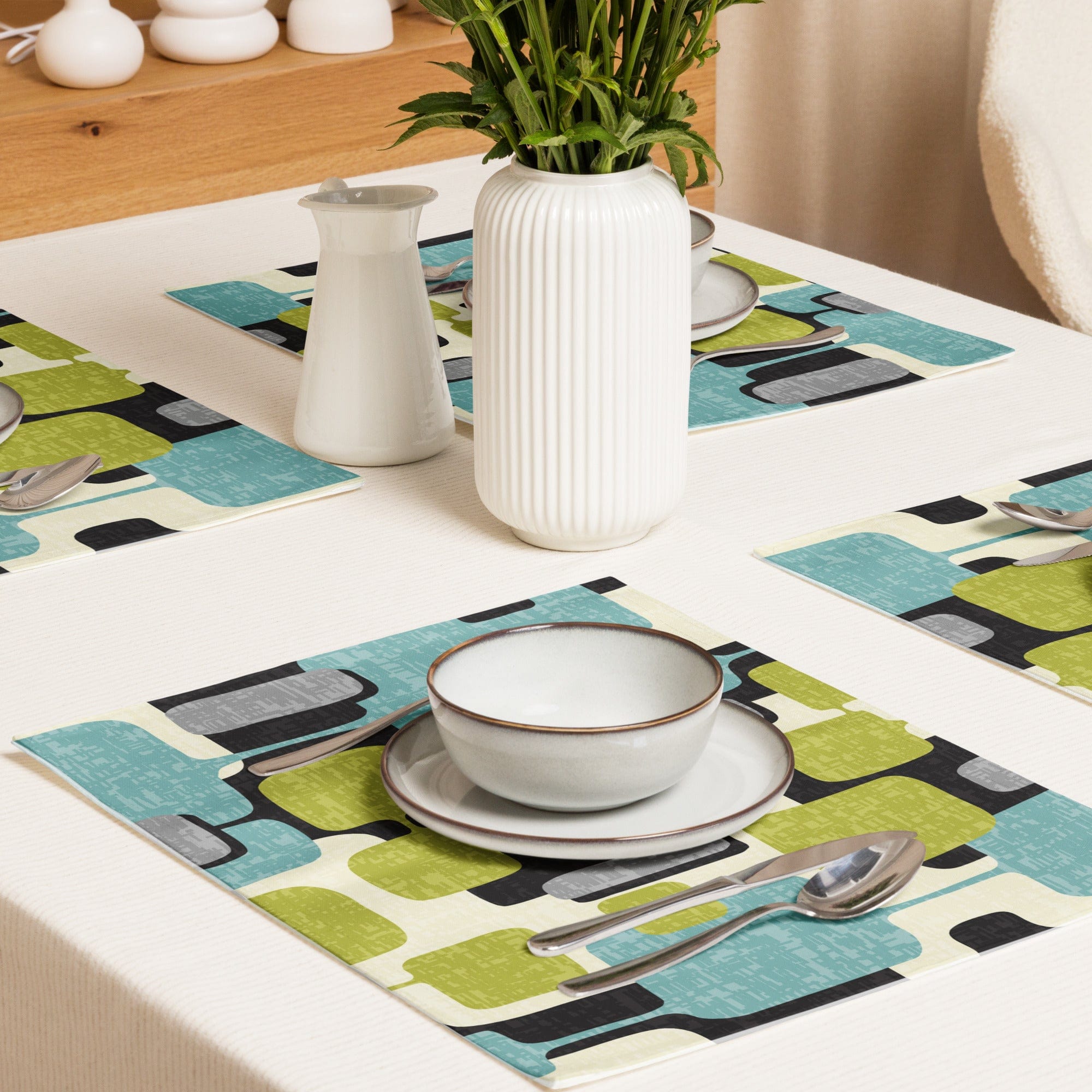 Kate McEnroe New York Mid Century Modern Placemats, Set of 4, MCM 60s Geometric Abstract Table Mats, Retro Dining Linens Placemats 7857804_17484