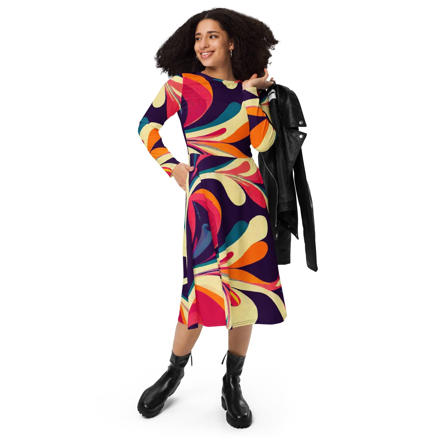 Mid Century Modern Psychedelic Retro Long Sleeve Midi Dress, Groovy 70 – Kate McEnroe New York Mid Century Modern Psychedelic Retro Long Sleeve Midi Dress, Groovy 70 – Kate McEnroe New York